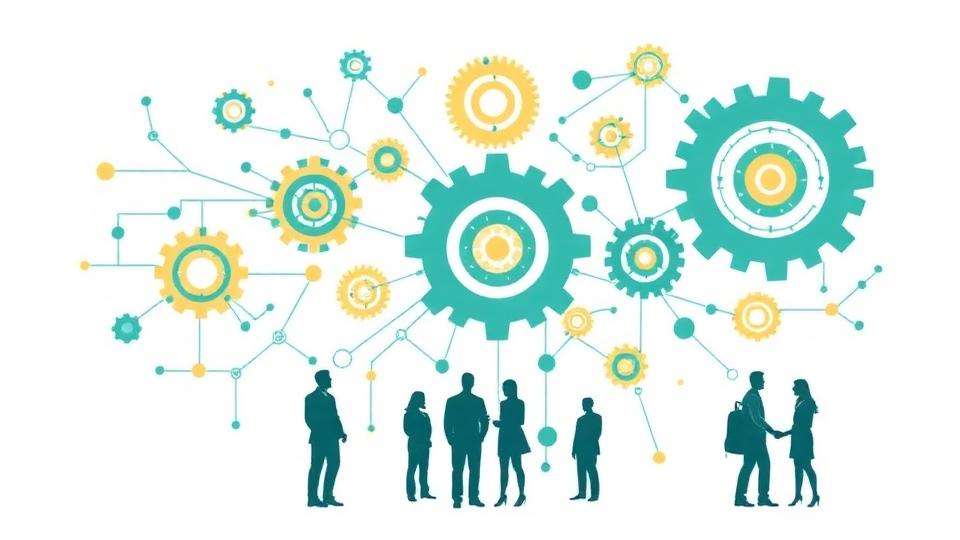 AI transformation illustration with connected gears and collaborative silhouettes