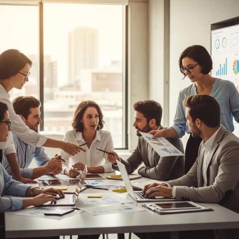 Diverse professionals collaborating in a modern office, representing transformational change