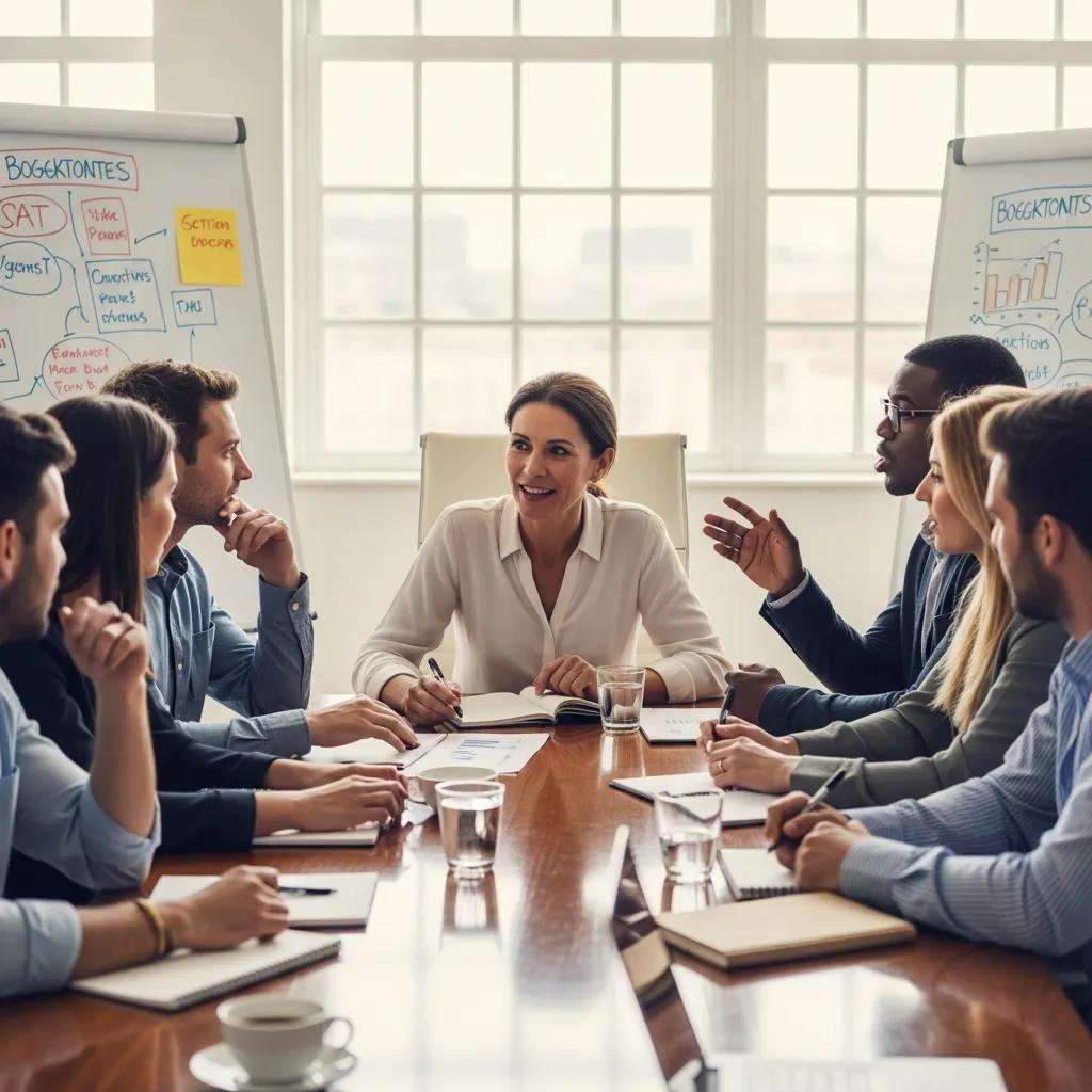 Leader engaging with team members to address change fatigue in a meeting