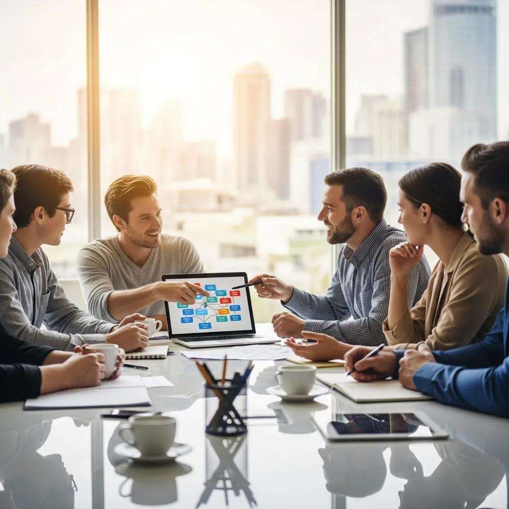 Team collaboration in a modern office setting focused on managing organizational change