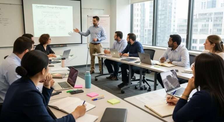 Professionals collaborating in a CCMP certification class