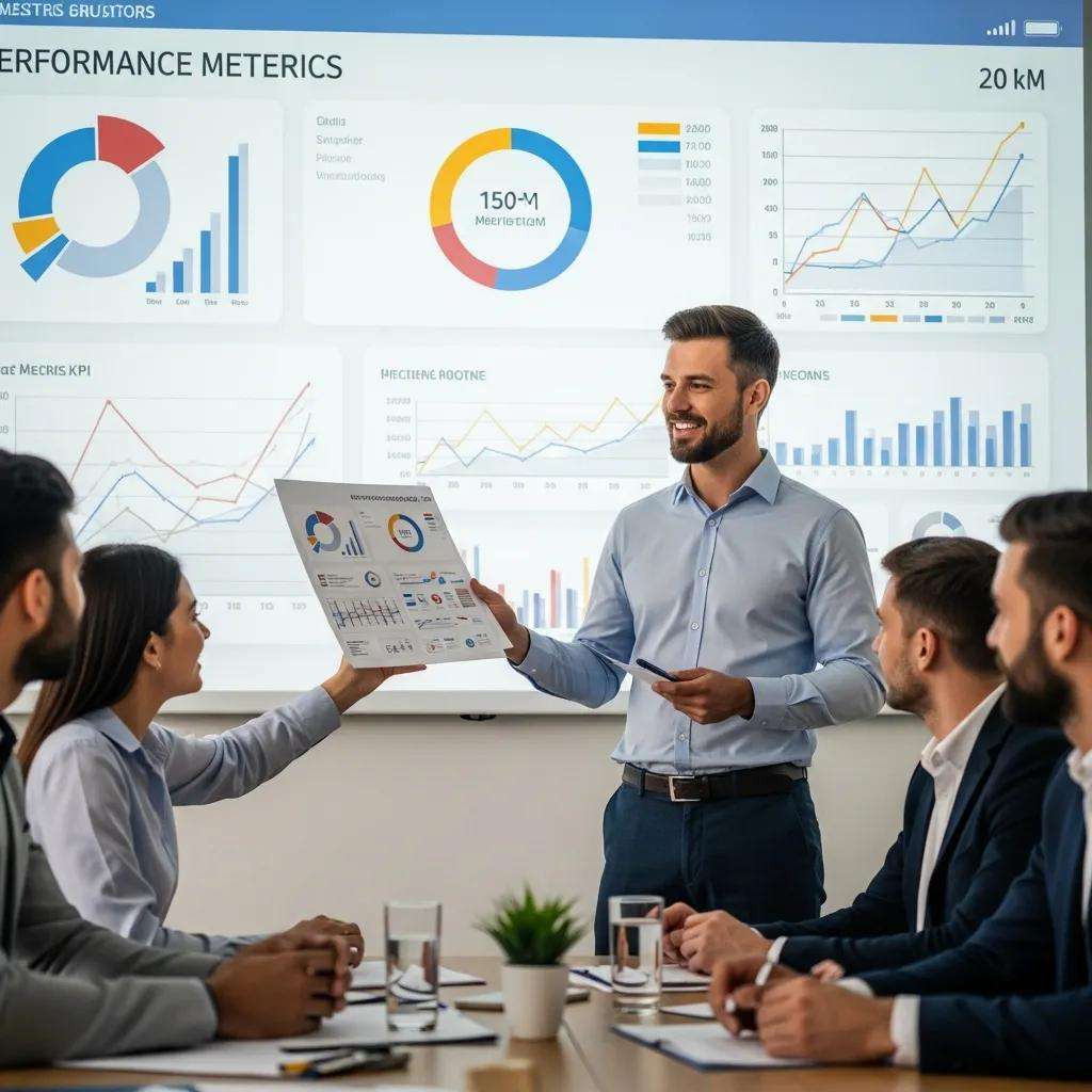 Business leader presenting performance metrics to engaged employees
