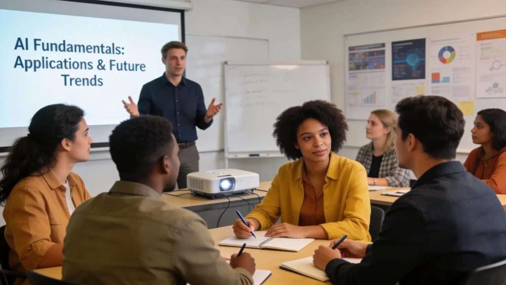 Engaged employee training session focused on AI initiative roles