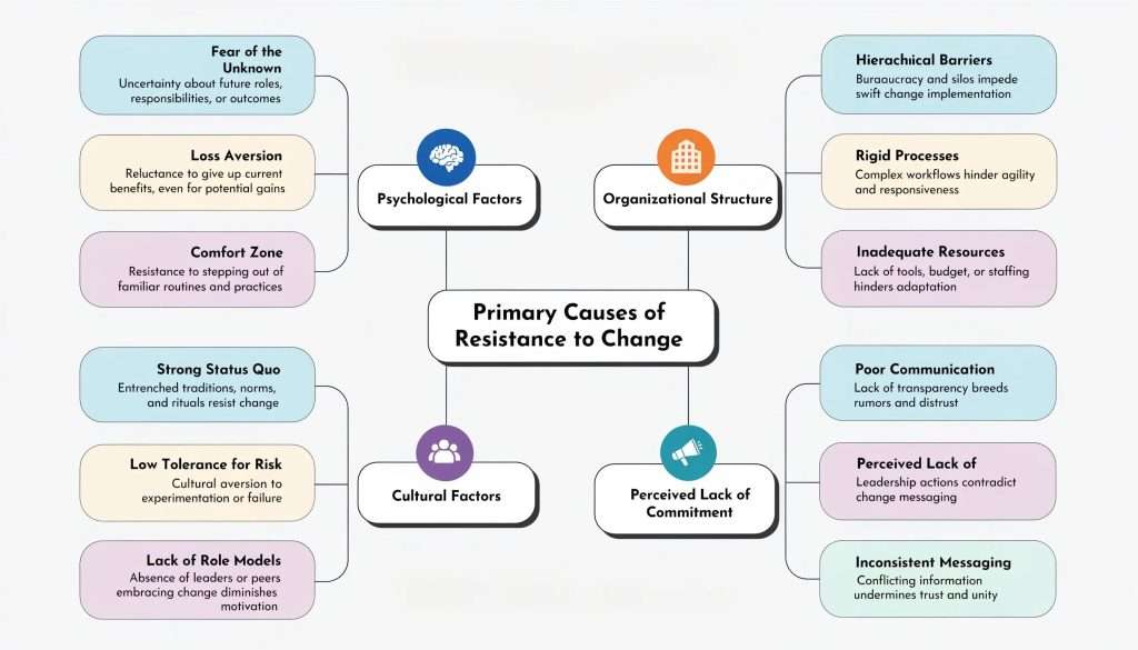 Diagram of primary causes of organizational resistance to change